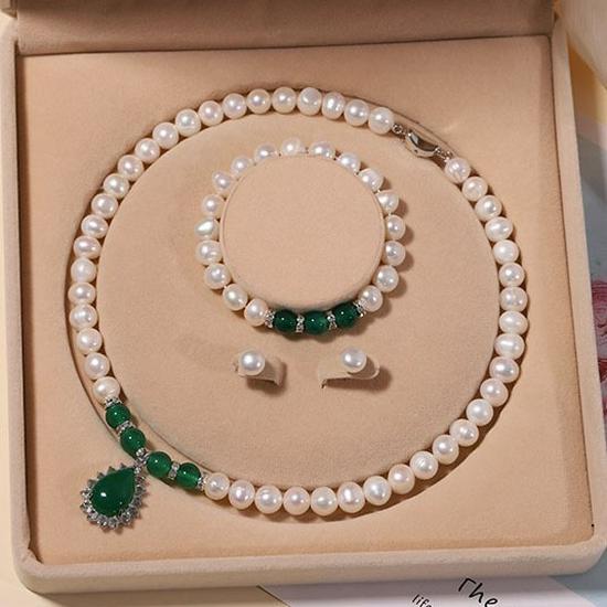 Zhuji Süßwasserperlen-Halskettenset für Damen - Echte Perlen Schlüsselbeinkette - Muttertagsgeschenk