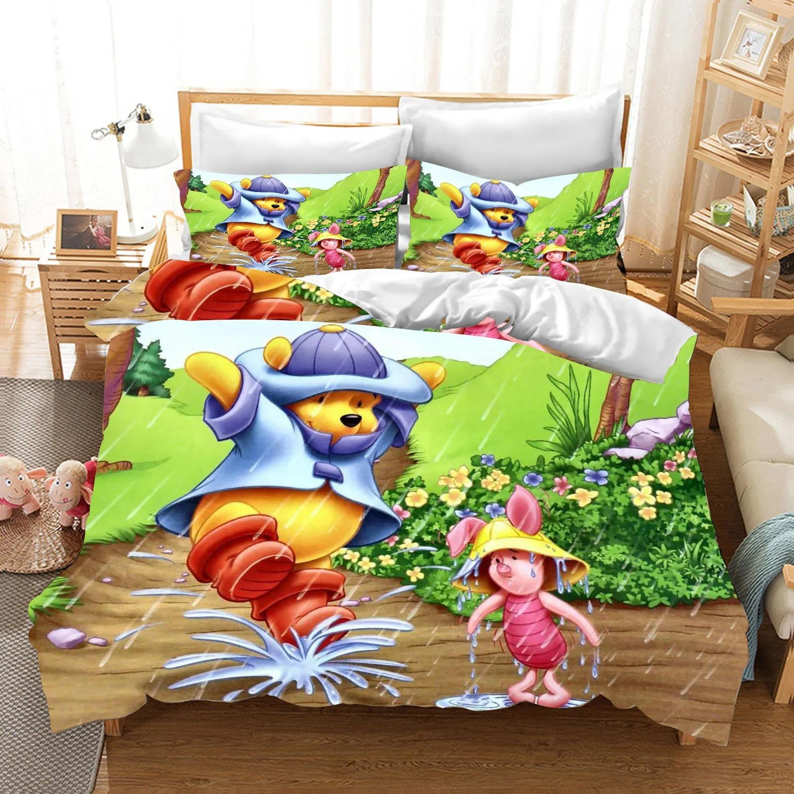 

Winnie the Pooh Bedding Sets Cute Bear Comforter Cover Bed Cover Duvet Cover Pillow Case 2-3 Pieces Sets Bedroom Decoration EU Single 135x200cm