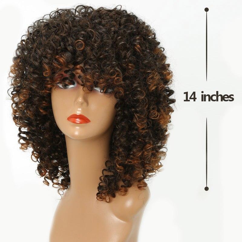 LISI HAIR Women's Short Afro Kinky Curly Wigs With Bangs Ombre Brown Synthetic Wig Black Daily Party Headgear with Clips