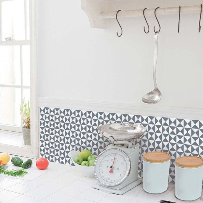 Stickers motif triangle illusion gris et blanc - Lot de 6 - 15 x 0,4 x 15 cm