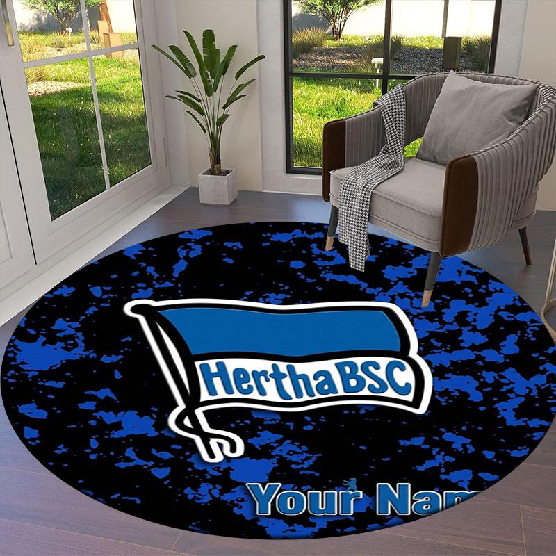 Hertha BSC Custom Name Round Area Rug,Carpet Rug for Living Room Bedroom Sofa Playroom Decor,Non-slip Floor Mat