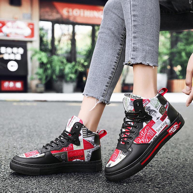 Fashion Graffiti Printed Skateboard Shoes Men's High Top Men Sports Sneakers Platform Women Trainers Skate Shoes Running Casual