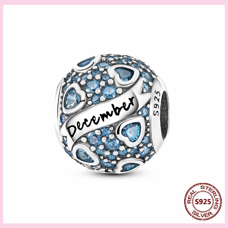 PAMELA 925 Silver Heart Birthstone Charm with Multi-color Zircon Flower Bead for Bracelet Best Gift