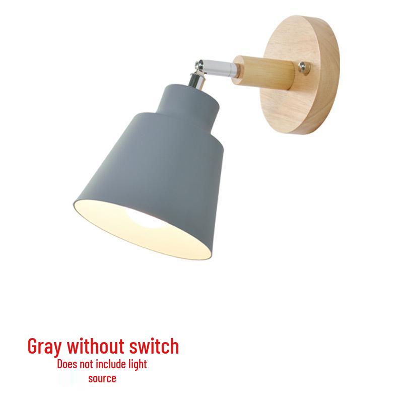 Modern Minimalist Nordic Macaron Bedside Wall Lamp with Wooden Pull Switch for Living Room or Restaurant Decor