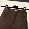 Plus Size Black Corduroy A-Line Midi Skirt for Autumn/Winter - Slimming, Versatile, and Bodycon Women's Clothing