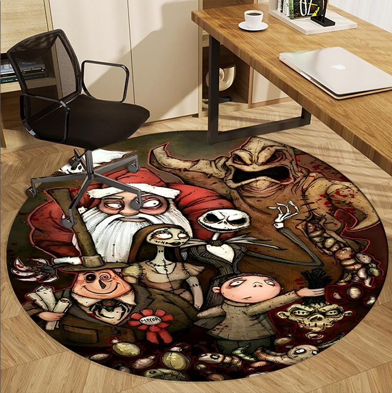 The Nightmare Before Christmas Pattern Round Rug, Indoor/Outdoor Mat, for Picnic, Gameroom, Bedroom, Office, Living Room, Home Decor Carpet, Birthday 