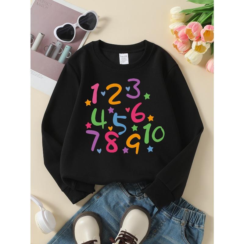 Kids Sweatshirt,Colorful Numbers Stars Hearts Crew Neck Fashion Sweatshirt, Autumn And Winter Top