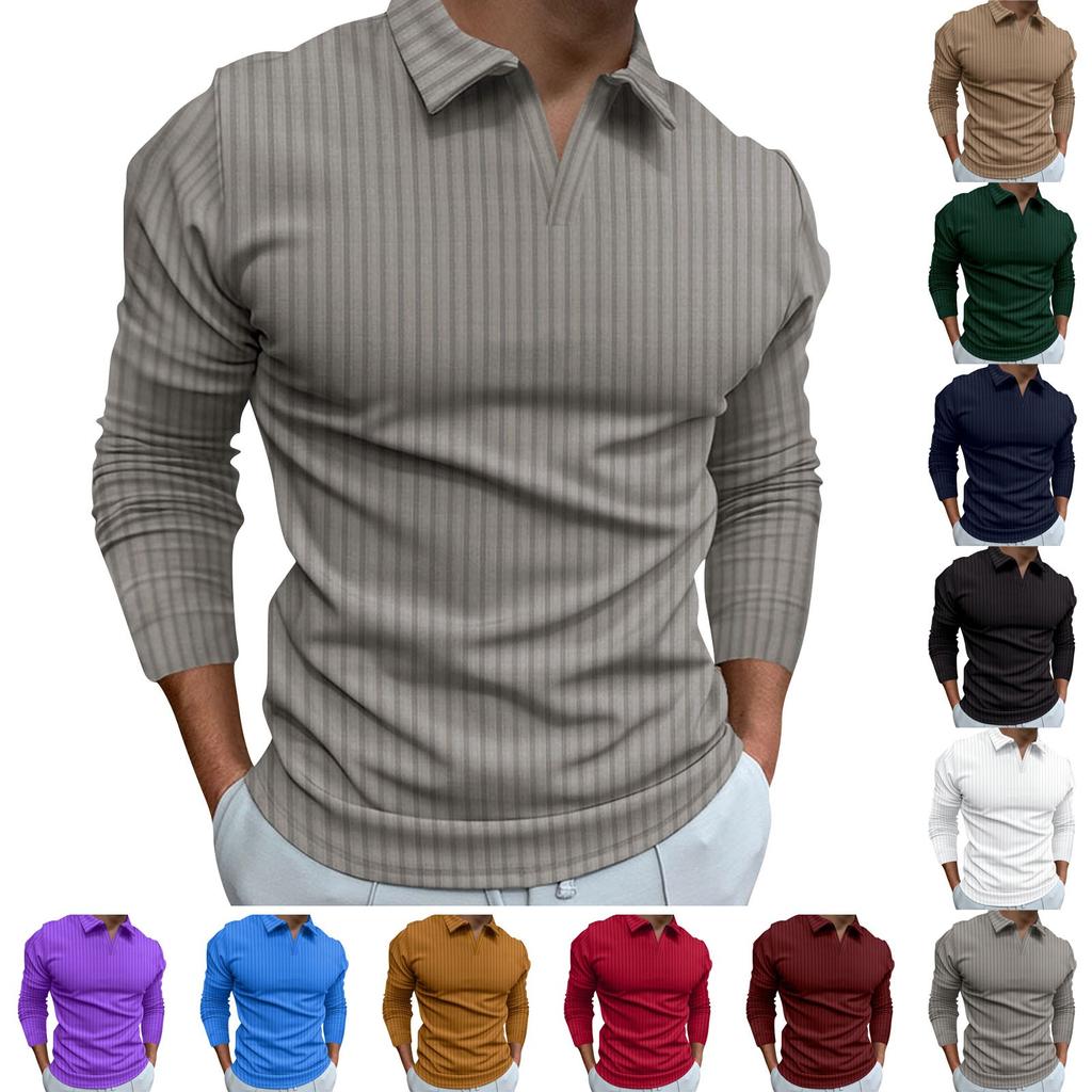 European And American  And Winter V-neck Stripe Long Sleeved Men's Shirt