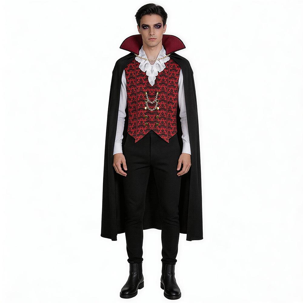Halloween Vampire Costume - Dracula Cosplay Outfit for Men Scary Bloodsucking Demon Party Suit Black One Size