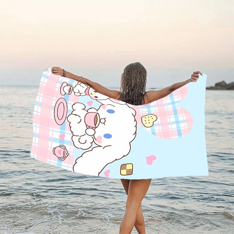 1pc Sanrio Cinnamoroll4 Beach Towel, Beach and Seaside Swimming Pool Equipment, Fashion Pattern, Rectangular, Travel Essentials