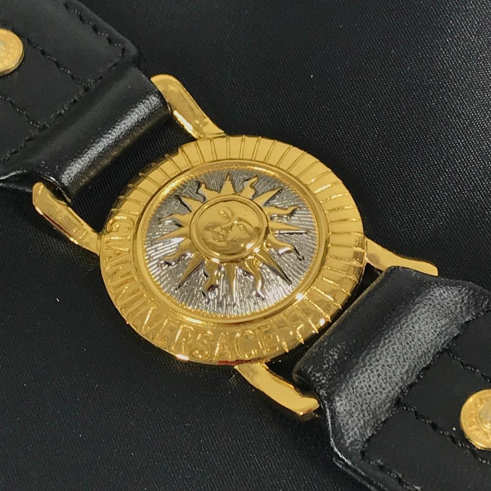 Versace Vintage Logo Sunburst Tote Bag Chain Shoulder Bag Black/Gold