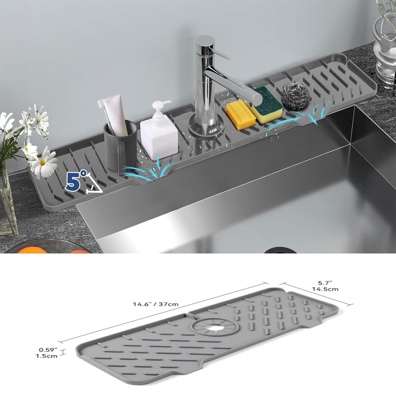 

24 Защита от брызг для кухонной раковины, Силиконовый коврик для сушки под смеситель, Большой размер, Поддон для сбора капель с ручки смесителя, Держатель для губки для мытья посуды, Кухонная раковина