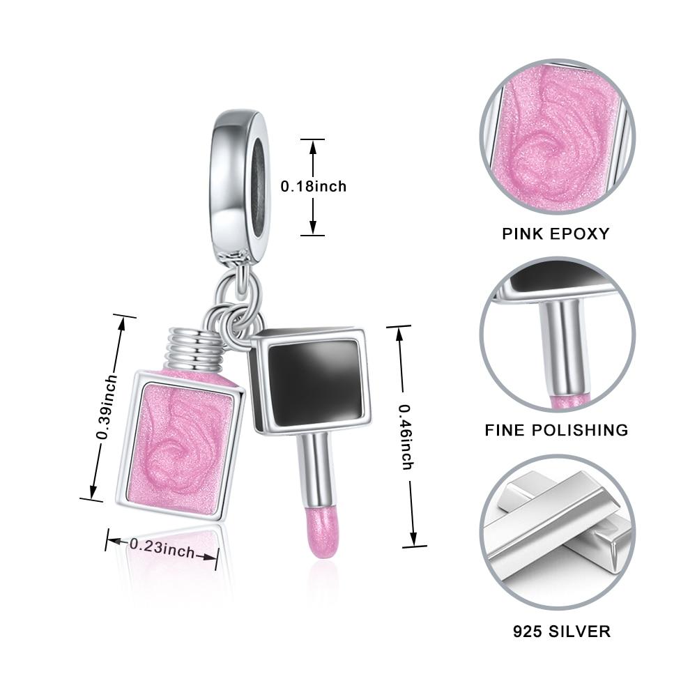 Fit Original European Bracelet 925 Sterling Silver Pink Enamel Dangle Beads Nail Polish Pendant Charms For Women Fashion Jewelry