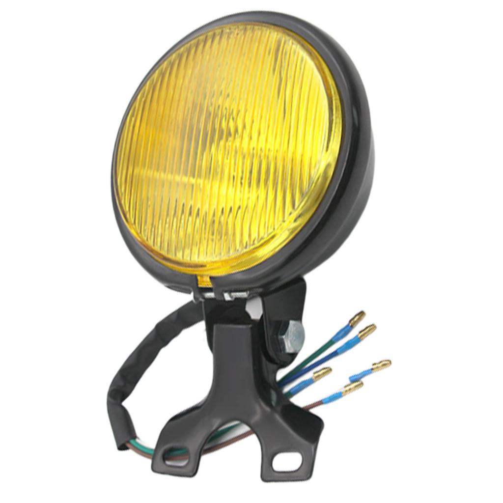 Vintage Motorcycle Front Headlight High and Low Beam Metal Shell Waterproofing for Most Retro Motorcycle Black Yellow