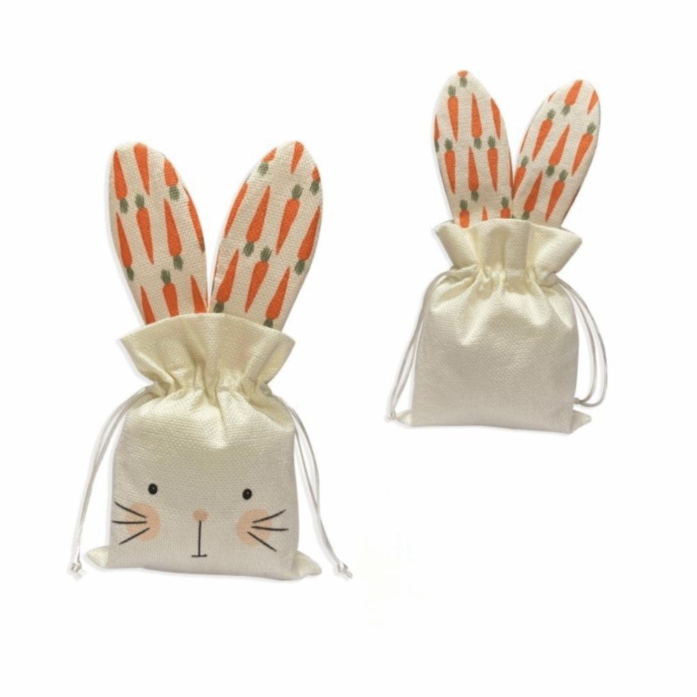 2pcs Linen Material Easter Bunny Treat Bag Rabbit Ears Design Adorable Rabbits Decor Linen Drawstring Bags Drawstring Closure