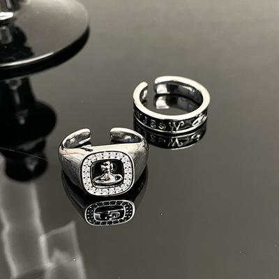 Semana de Saturno Llena de Diamantes Alto Sentido Viento Frío Diseño Nicho Personalidad Lujo Ligero Moda Anillo Abierto