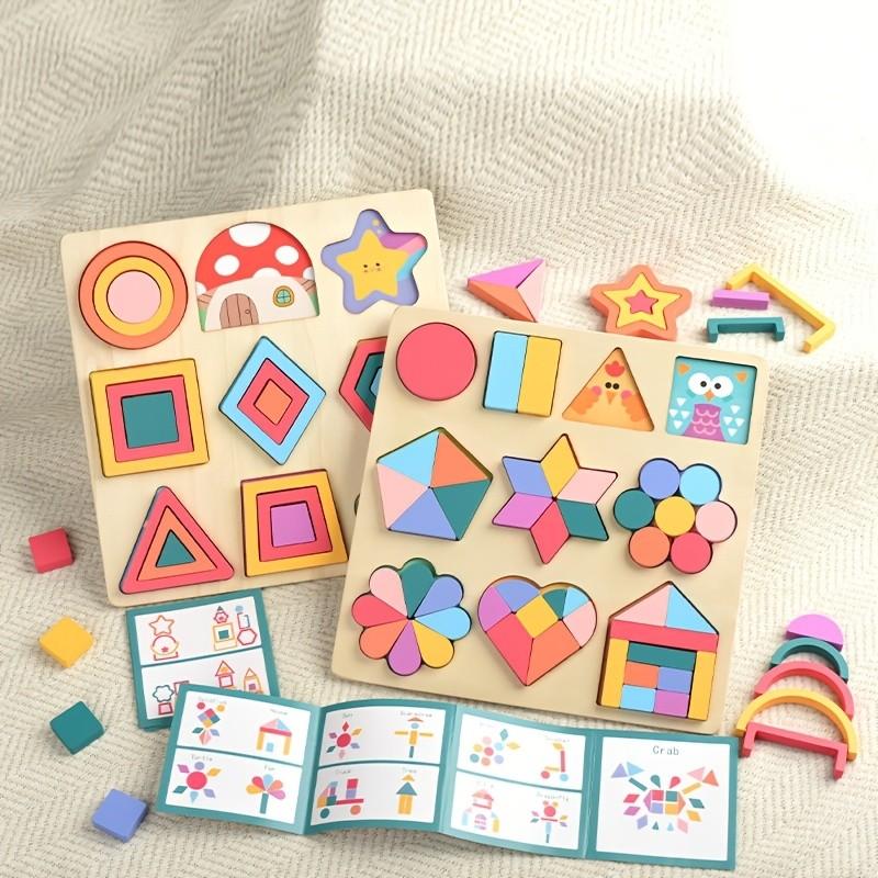 Children DIY Geometric Shape Color Matching Game Toys Wooden 3D Jigsaw Puzzle Block for Boy Girl Christmas Birthday Gift