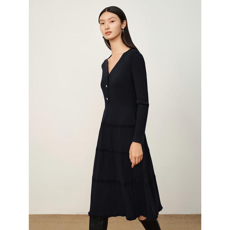 JZ Anna Coco Elegant V-Neck Puff Sleeve Wool Blend Sweater Dress