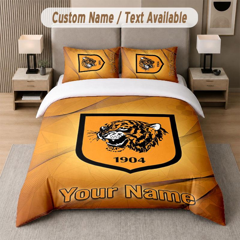 Set Biancheria da Letto Personalizzato Modello Hull FC, Stampa Nome Testo 1 Copripiumino più 2 Federe Tessile per la Casa