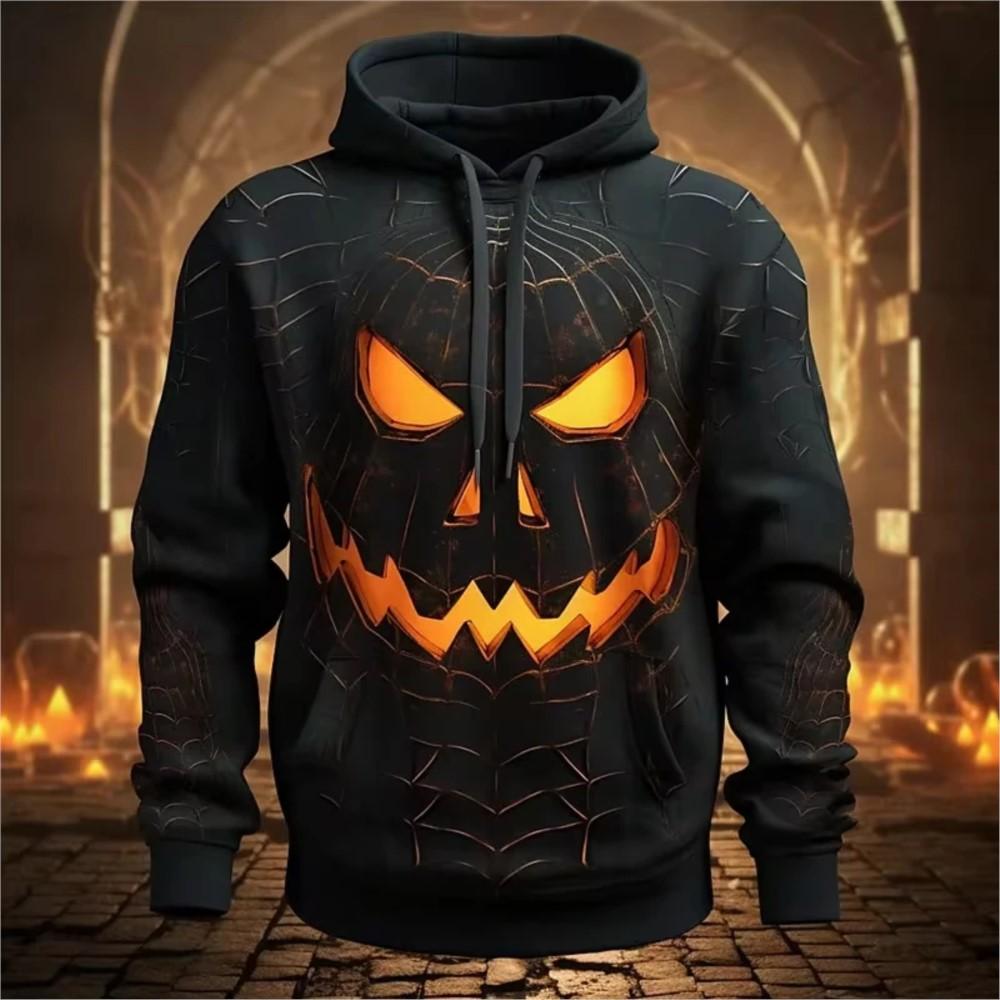 All Over Print Mens Halloween Pumpkin Hoodie Costume In Pull Over Sweatshirt Foe Men Women As Gift For Halloween Holidays S