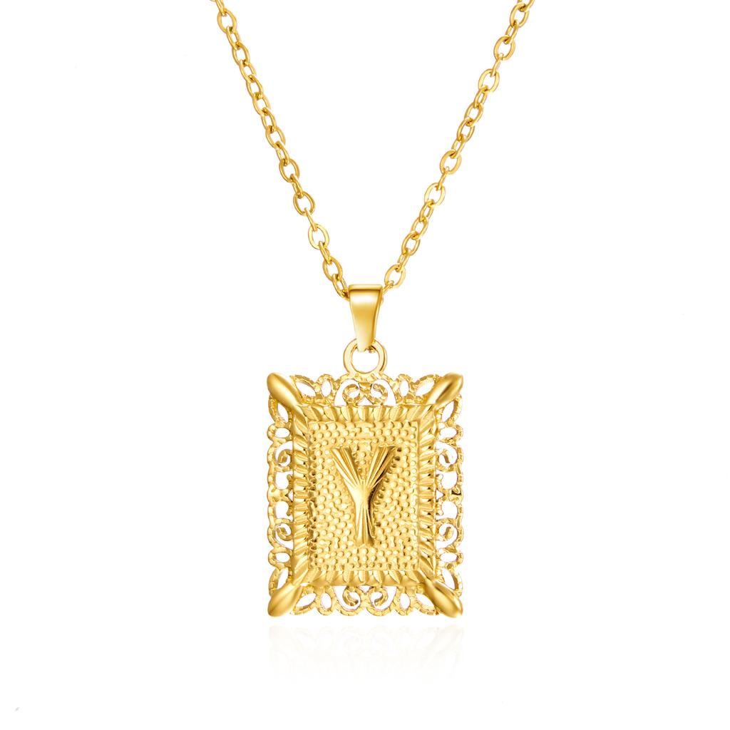 Exquisite Gold Color Initial Pendant Necklace for Women Men Stainless Steel Geometric Alphabet Necklace Friendship Jewelry