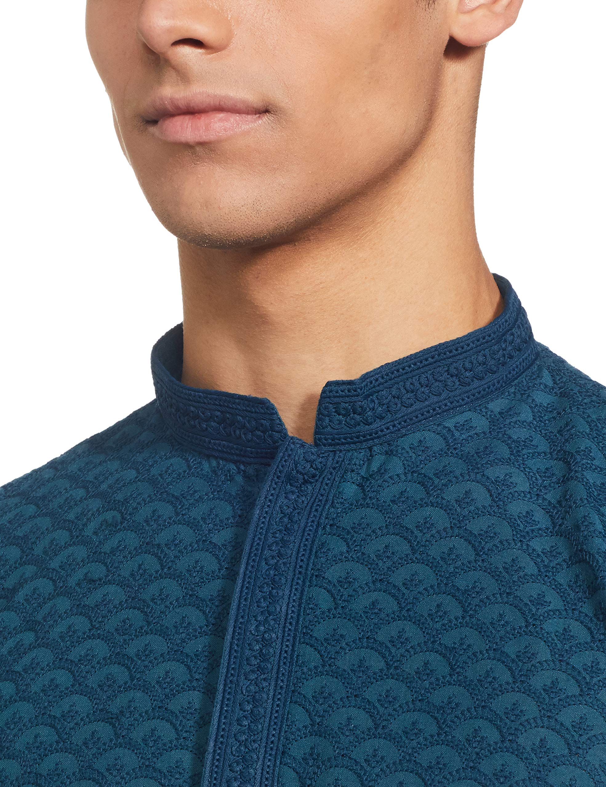 Manyavar Murky Green Chikan Kurta Set for Mens(Medium,Blue) M синий