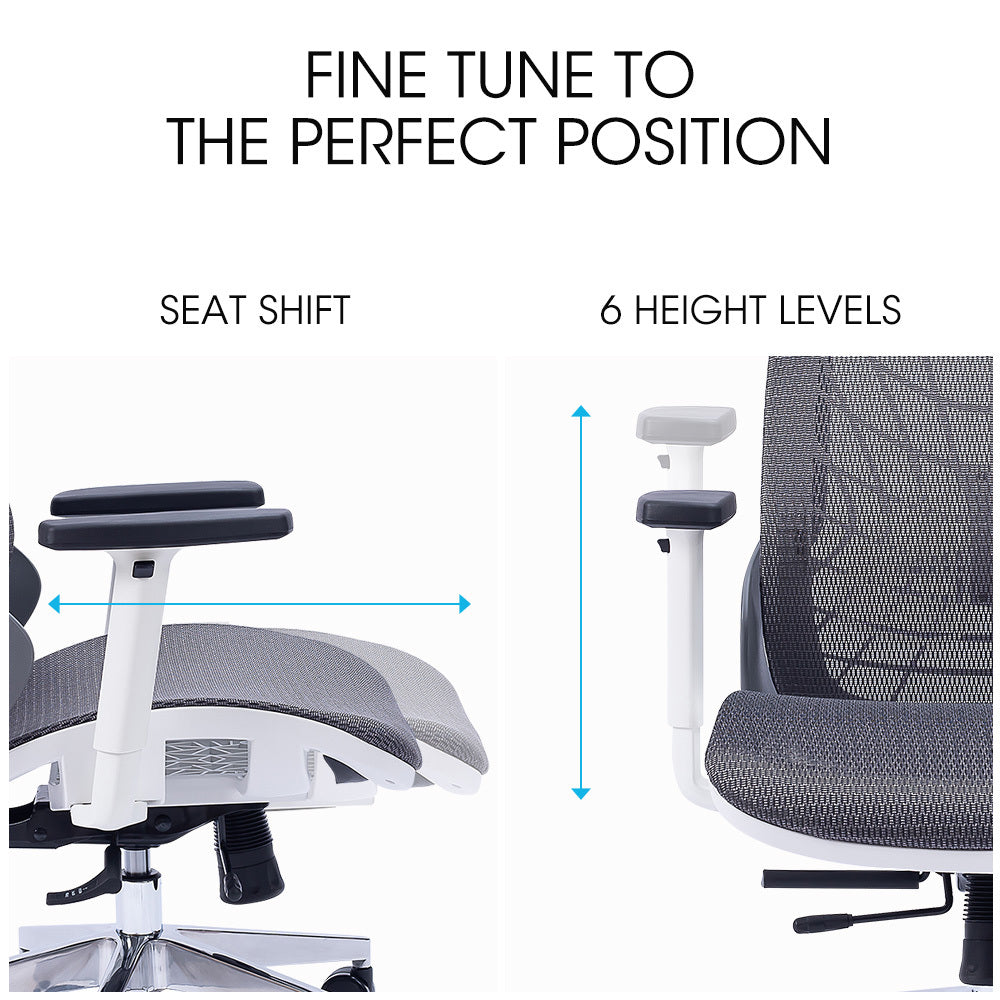 Office Chairs Fortia Ergonomic Office Desk Chair Coolmesh Fabric Headrest Adjustable Lumbar Support Recline And Armrests Dark Grey Mesh/White Frame