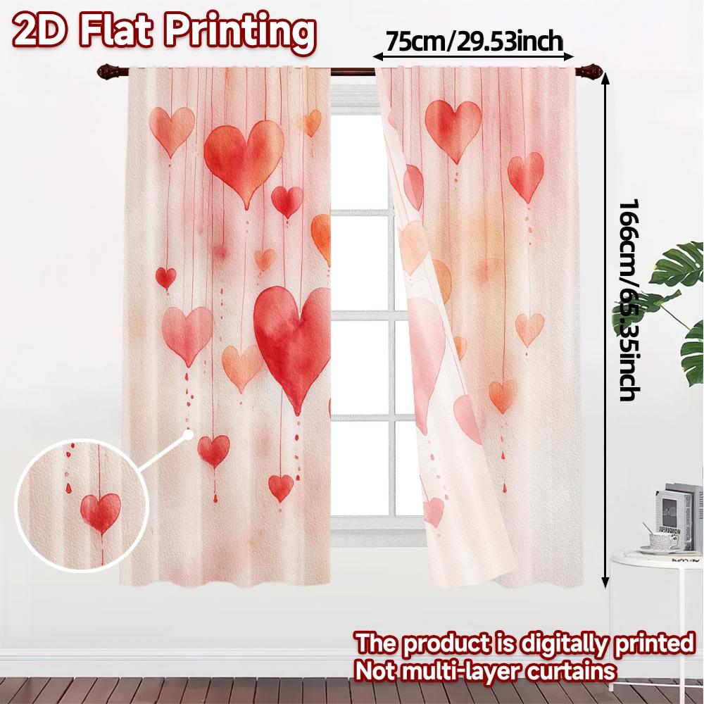 2D Flat Printing  JIT 2pcs   Curtains (Without Rod) Heartfall Canvas Modern Minimalist Curtains Versatile Fabric Curtains Festive