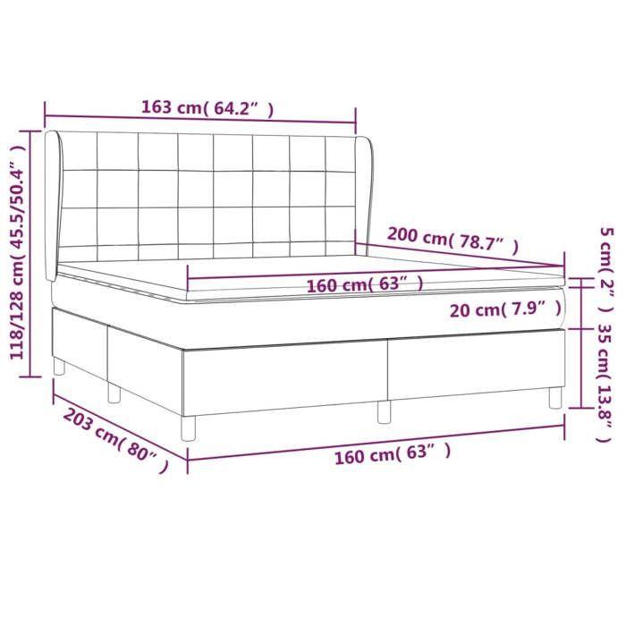 3129223 vidaXL Lit à sommier tapissier et matelas Bleu foncé 160x200cm Velours
