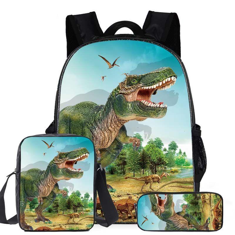 Klassischer Beliebter Cartoon Dinosaurier 3D Gedruckt 3tlg/Set Schüler Schultaschen Laptop Tagesrucksack Rucksack Schräge Umhängetasche Federmäppchen