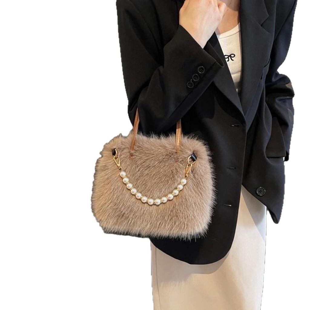 Women's Faux Fur Pearl Crossbody Tote - Autumn/Winter Collection