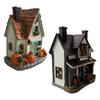 Halloween House Figures Set of 2 with Soft Light, Resin Village Display Set for Shelf Counter Entryway and Seasonal Indoor Scene Use