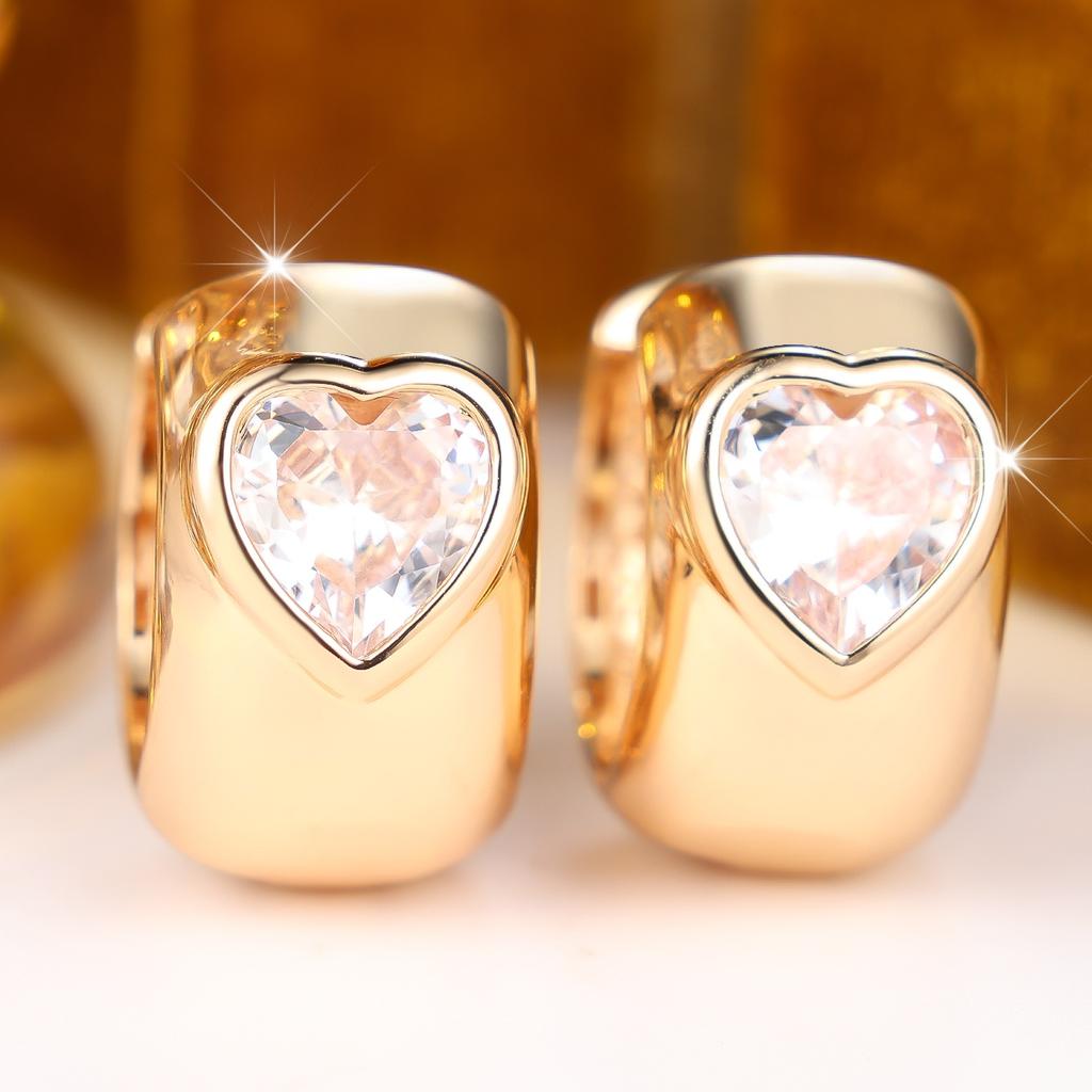 Elegant Female White Stone Heart Hoop Earrings Trendy Fashion Gold Color Wedding Jewelry For Women