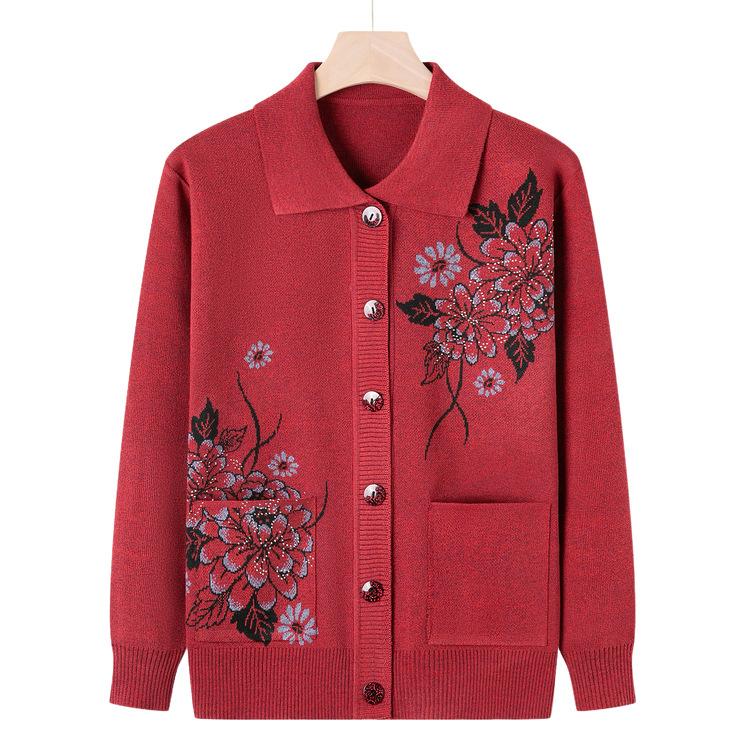 Middle-aged and Elderly Spring and Autumn Clothes Cardigan Sweater Female Mother Sweater Jacket Elderly Clothes Grandma Autumn Clothes Loose Top
