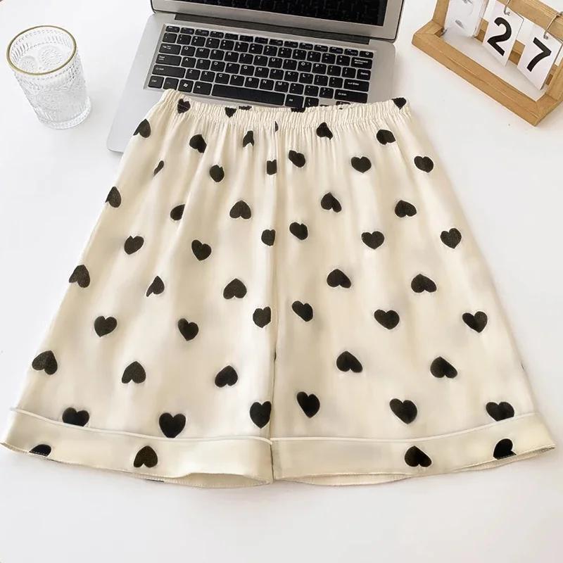 Korean Ins Black Heart-shaped Print Women's Pajamas Cloud Cotton  Cute Summer Y2k Sleepwear Vitality Youth Fashion Lounges