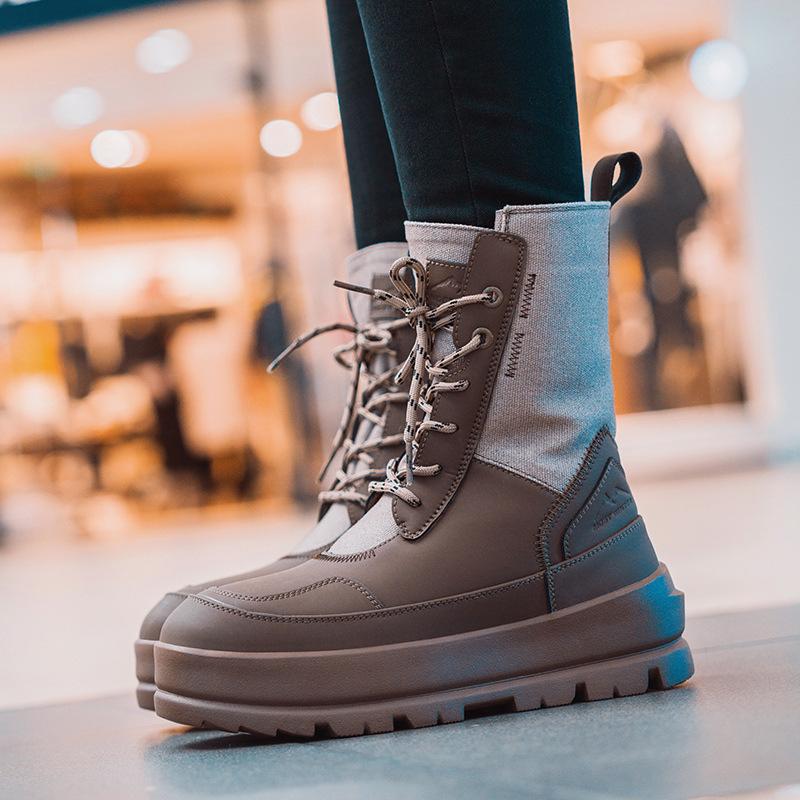 Damesko med tykk såle Pluss fløyel Tykk glidelås Snøstøvler for kvinner Varme Vanntette Vinter Damesko Casual Komfortable