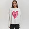 Red Love Sweater Autumn Lines Heart Sweater Round Collar Pullover Sweater Slimming Blend Office Comfortable Versatile Undercoat Long Sleeves Sweater