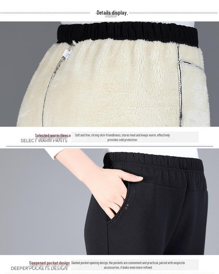 Pantalon Velours Doublé Taille Haute Élastique pour Femmes - Épais, Coupe Ample, Parfait pour les Femmes d'Âge Moyen et les Personnes Âgées