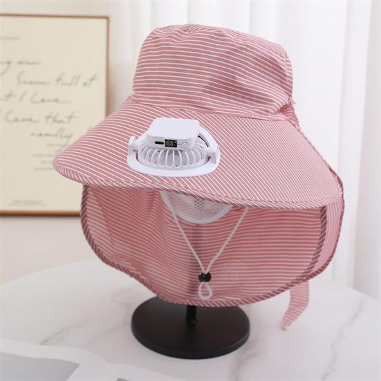 Solar Hat Fan Striped Wide Brim Fan UV Protection Fishing Hat