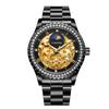Luxury Men's Gold Case Mechanical Watch with Moon Phase Stainless Steel Strap Waterproof Automatic Wristwatch for Male Fashion