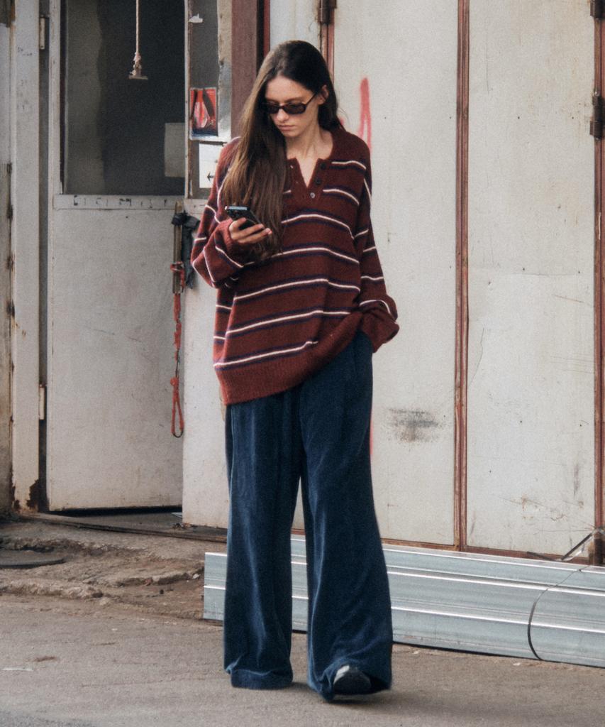 CITTA Wool Blend Wide Banding Corduroy Pants_Ctb551(Navy)