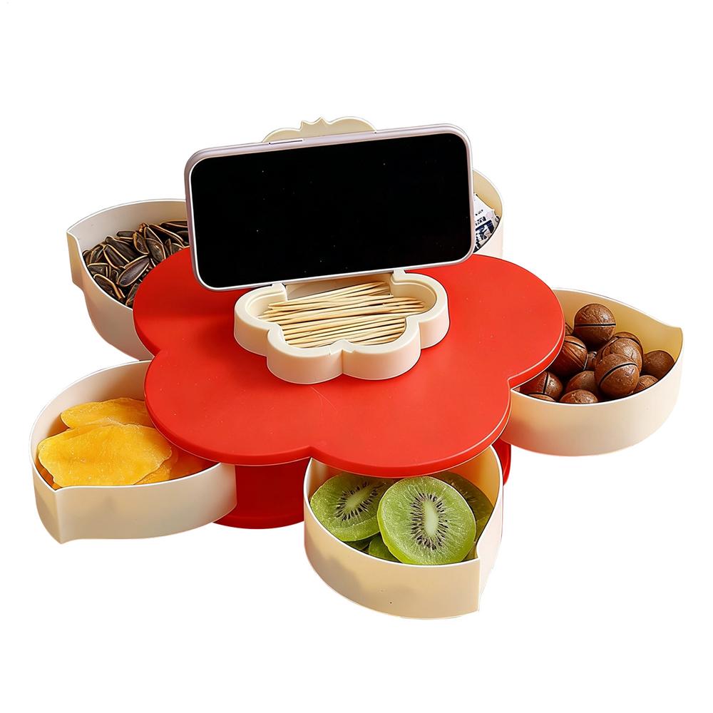 

Divided Serving Tray Petal Shape Rotating Food Platter Snack Tray for Kitchen Picnic Party Buffet Brunch Dinner Lunch Bar Home