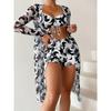3-Delige Sexy Bedrukte Bikini's Dames Hoge Taille Zwempak Cover-up Zwemkleding Vrouwelijke Dame Badpak Zwemmen Zomer Strandkleding