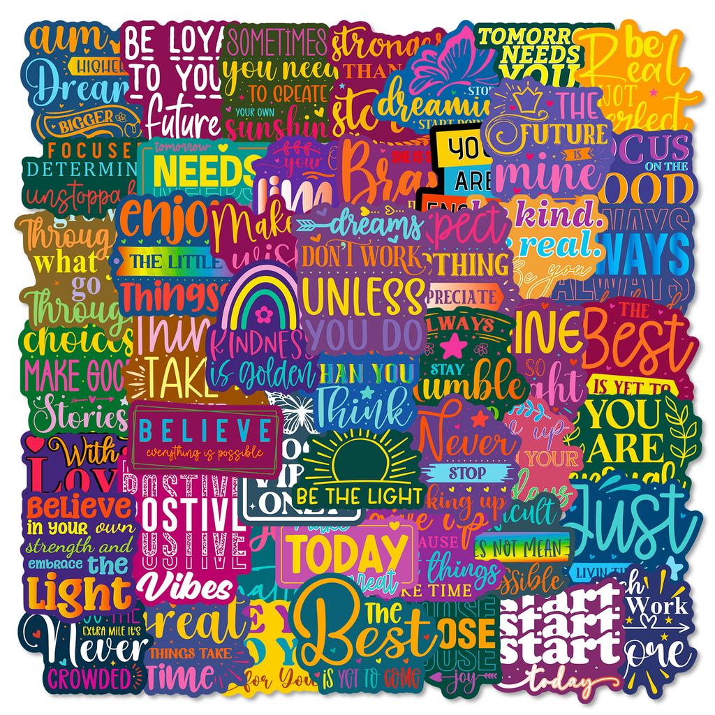 50 Inspirational Text Graffiti Stickers Colored English Hand Account Materials Stationery Decorative Stickers