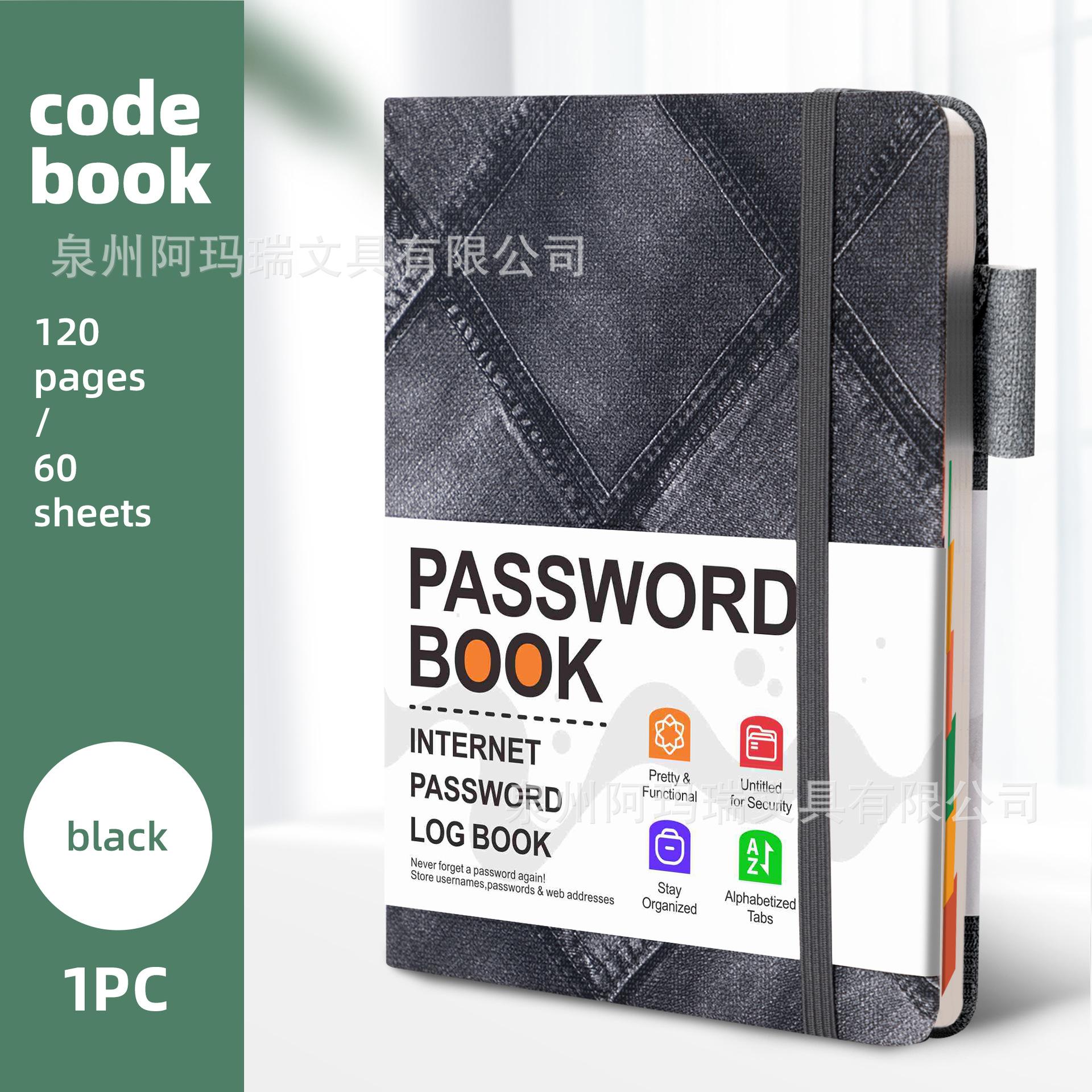 

Password Book English Address Book Phone Book Record Holiday B6 Notebook Book [Denim Pattern] B6-Black