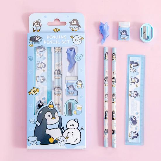 6Pcs Student Stationery Gift Set with Cute Packaging Cartoon Pencil Kit for Kids Elementary School Supplies Classroom Prize Birthday Favor
