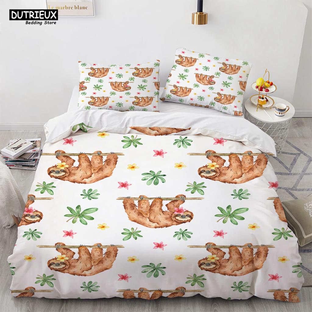 Lovely Cartoon Sloth Bedding Set Light Green Bedclothes Single Double Queen Twin Full Size Duvet Cover Set Kids Child Bed Linen