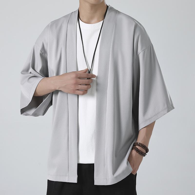 Herren Großer Chinesischer Hanfu Cardigan: Lockere taoistische Zen-Eisseiden-Sommer-Sonnenschutzjacke