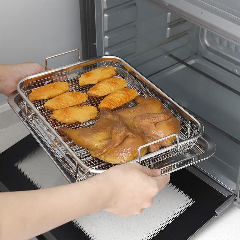 Baking Tray Oil Frying Baking Pan Stainless Steel Non-Stick Chips Basket Baking Dish Grill Mesh Square Frying Colander