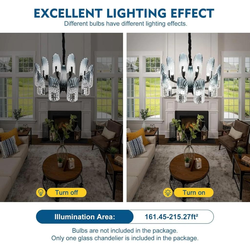 Bymaocar 10-Light Crystal Chandelier Large Crystal Glass Light Fixture,Modern Elegant 110V Pendant Lamp for Bedroom Living Room